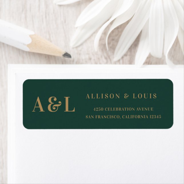 Wedding Monogram Minimalistisch Emerald Green Gold (Insitu)