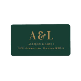 Wedding Monogram Minimalistisch Emerald Green Gold Adressaufkleber