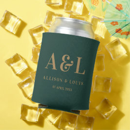 Wedding Monogram Minimalistisch Emerald Green Gold Dosenkühler