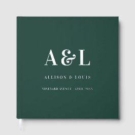 Wedding Monogram Minimalistisch Emerald Green Gold Gästebuch
