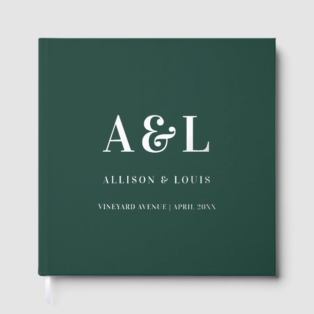 Wedding Monogram Minimalistisch Emerald Green Gold Gästebuch (Vorderseite)