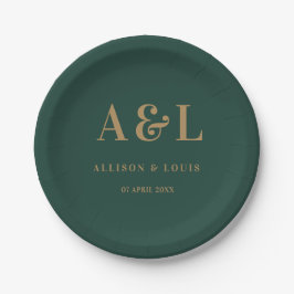 Wedding Monogram Minimalistisch Emerald Green Gold Pappteller