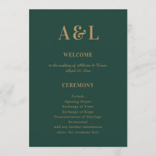 Wedding Monogram Minimalistisch Emerald Green Gold Programm