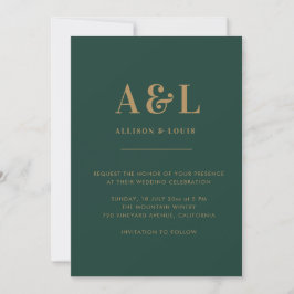 Wedding Monogram Minimalistisch Emerald Green Gold Save The Date