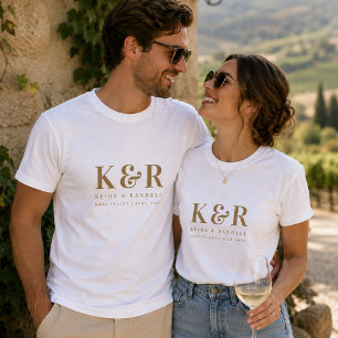 Wedding Monogram Minimalistisch Simple Gold and Wh T-Shirt