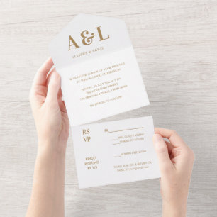 Wedding Monogram Minimalistisch White Gold All In One Einladung