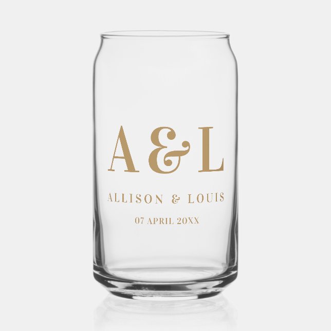 Wedding Monogram Minimalistisch White Gold Dosenglas (Vorderseite)
