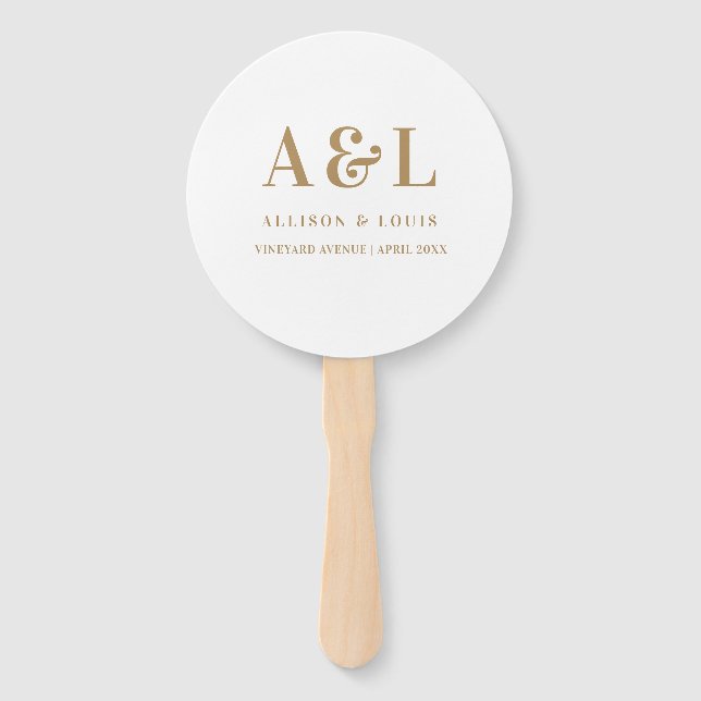 Wedding Monogram Minimalistisch White Gold Fächer (Vorderseite)