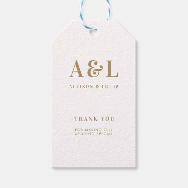 Wedding Monogram Minimalistisch White Gold Geschenkanhänger (Vorderseite)