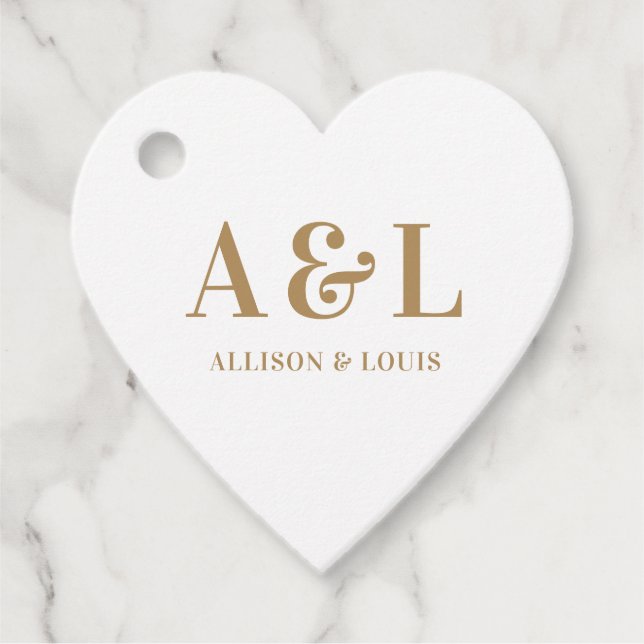 Wedding Monogram Minimalistisch White Gold Geschenkanhänger (Vorderseite)