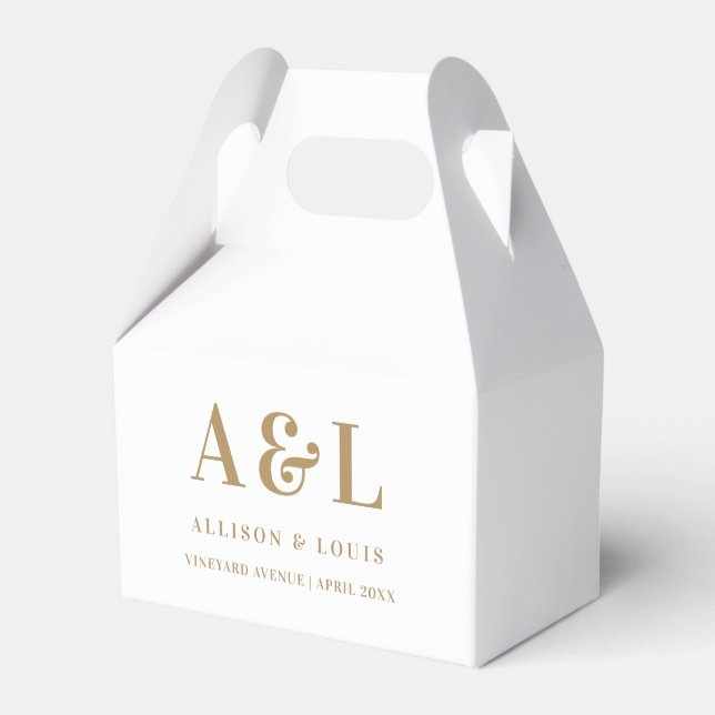Wedding Monogram Minimalistisch White Gold Geschenkschachtel (Vorderseite)
