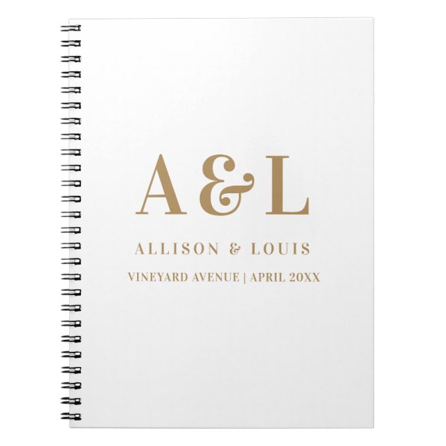 Wedding Monogram Minimalistisch White Gold Notizblock (Vorderseite)