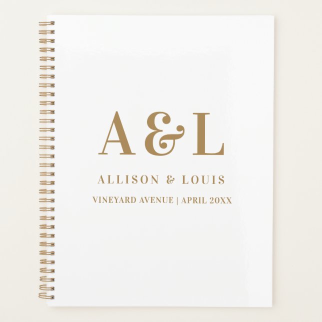 Wedding Monogram Minimalistisch White Gold Planer (Vorderseite)