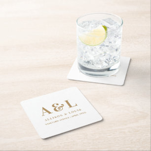Wedding Monogram Minimalistisch White Gold Rechteckiger Pappuntersetzer