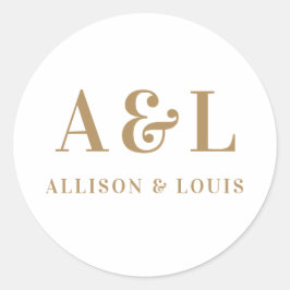 Wedding Monogram Minimalistisch White Gold Runder Aufkleber