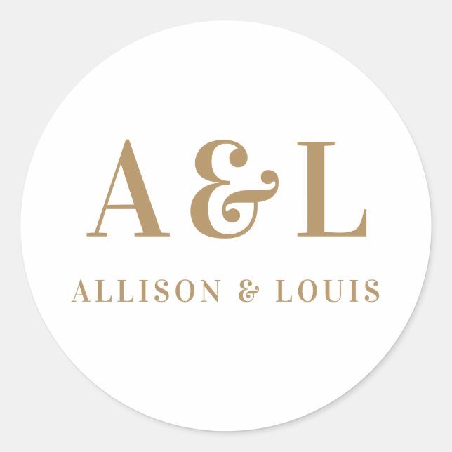 Wedding Monogram Minimalistisch White Gold Runder Aufkleber (Vorderseite)