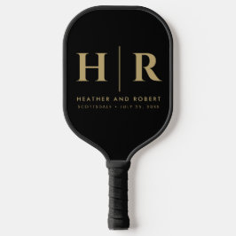 Wedding Monogram Modern Custom Bride and Groom Pickleball Schläger