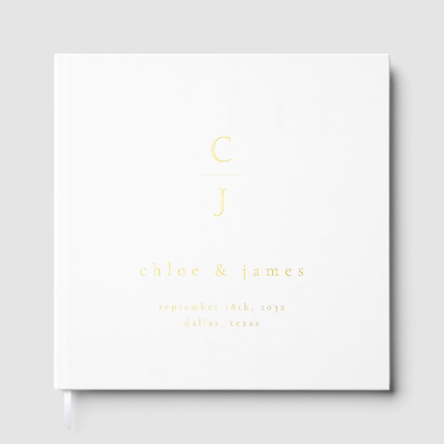 Wedding Monogram Modern Minimal Schwarz-weiß Gästebuch (Vorderseite)
