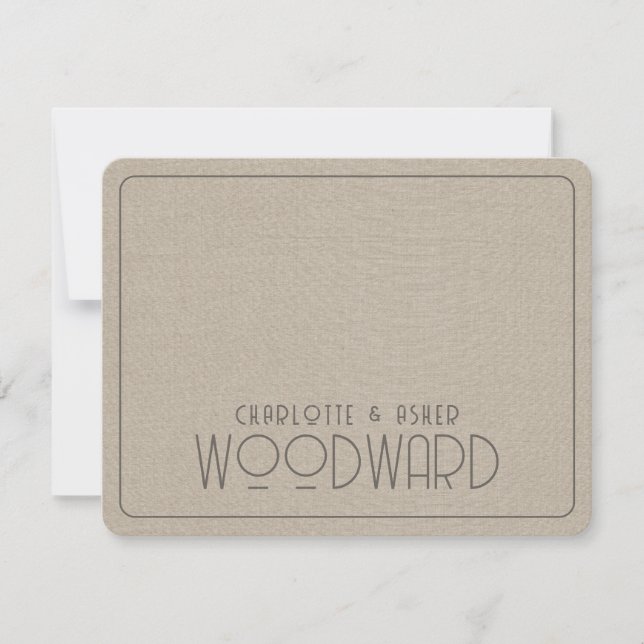 Wedding Monogram Newlyweds Smoky Taupe Linen Mitteilungskarte (Vorderseite)