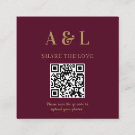 Wedding Monogram QR Code Burgundy Gold Begleitkarte