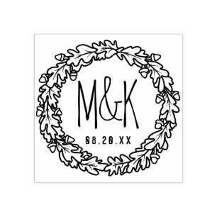 Wedding Monogram Save the Date Oak Acorn Wreath Gummistempel