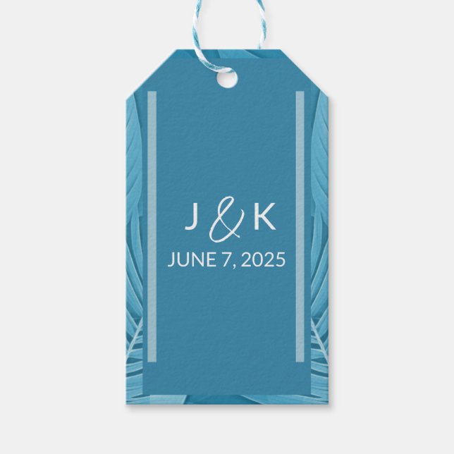 Wedding Monogram | Tropisch Aquamarin Geschenkanhänger (Vorderseite)