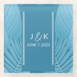 Wedding Monogram | Tropisch Aquamarin Glasuntersetzer
