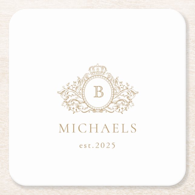 Wedding Monogram | Weißer Untersetzer (Vorderseite)