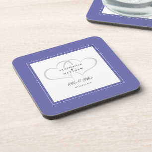 Wedding Mr & Mrs Periwinkle Blue Elegant Hearts Getränkeuntersetzer