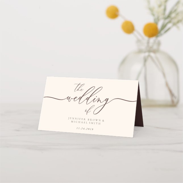 Wedding Name Simple Chocolate Brown Platzkarte (Rückseite)