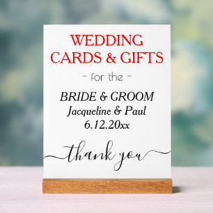 Wedding NAMES Cards gibt White Black Red Acrylschild