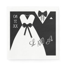 Wedding Napkin | Schwarz-weiße Bräunungsmonogramm