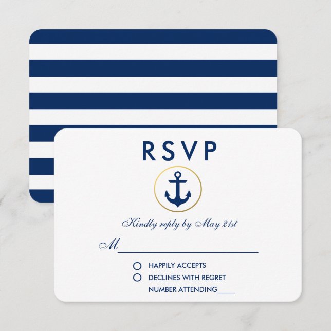 Wedding Nautical Blue Anchor UAWG RSVP Karte (Vorne/Hinten)