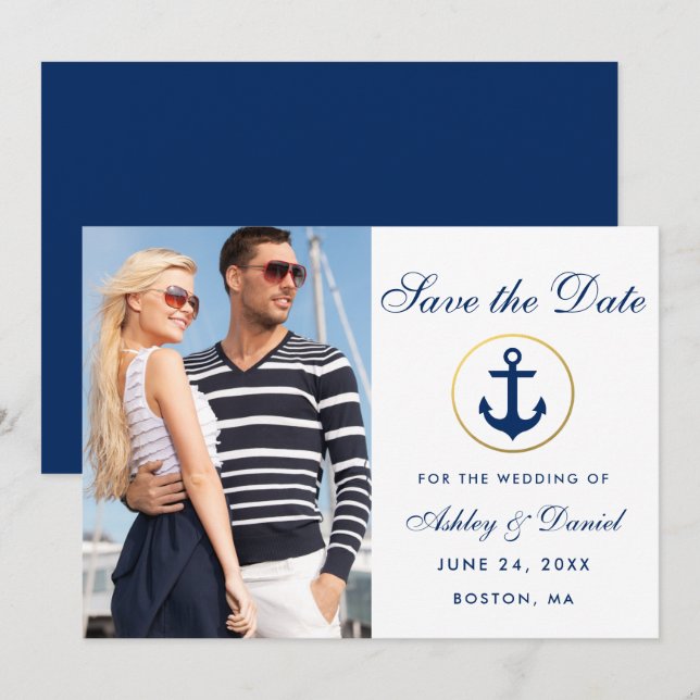 Wedding Nautical Blue Save the Date Foto (Vorne/Hinten)