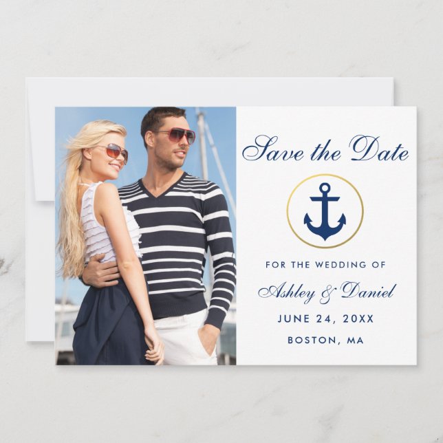 Wedding Nautical Blue Save the Date Foto W (Vorderseite)