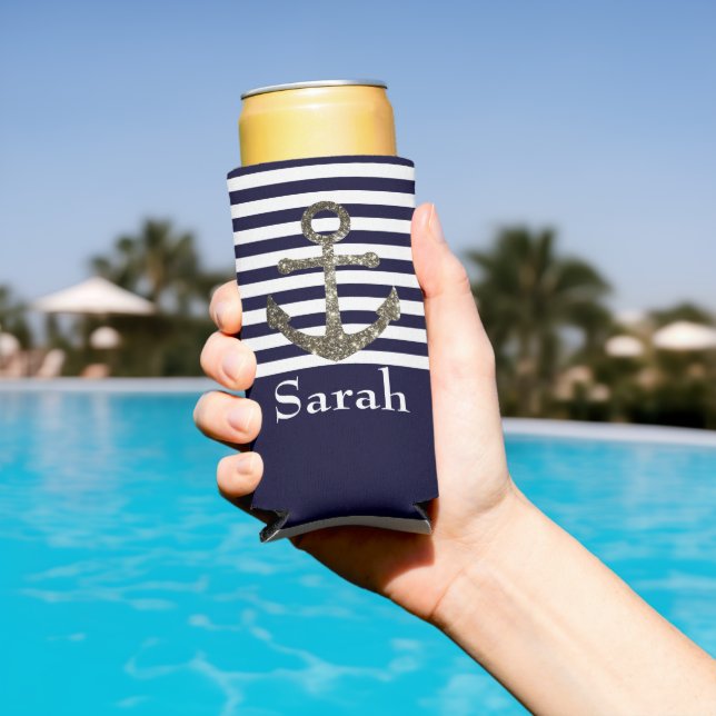 Wedding Nautical Sailing Anchor Name Sparkle Selters Dosenkühler (In Situ Pool)