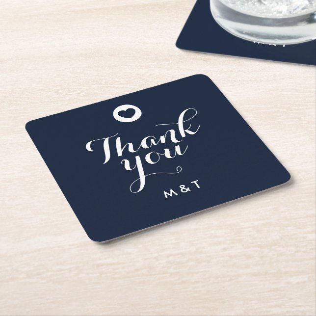Wedding Navy Blue Elegant Moderne Gast Vielen Dank Rechteckiger Pappuntersetzer (angewinkelt)