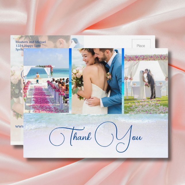 Wedding Ocean Beach Blue 3 Foto Elegante Vielen Da Postkarte (Von Creator hochgeladen)