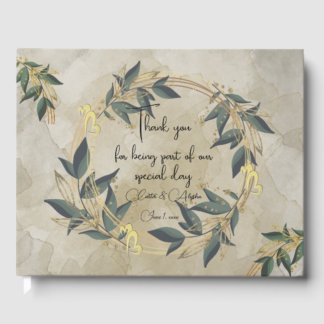 Wedding Olive Wreath Personalisiert Gästebuch (Vorderseite)