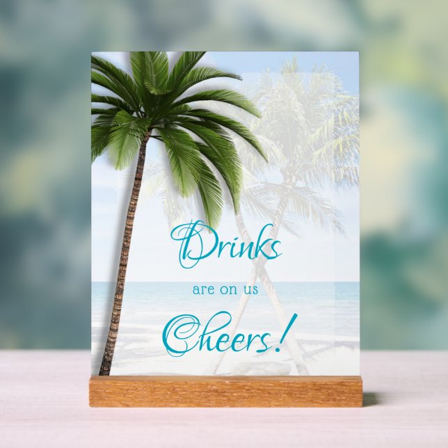 Wedding Open Bar Palm Trees Acrylic Sign (Neutre)