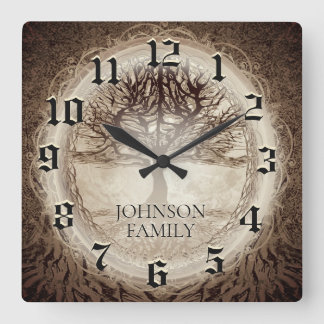 Wedding or Anniversary Family Tree Quadratische Wanduhr