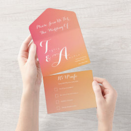 Wedding Orange Peach Ombre Elegant All In One Einladung