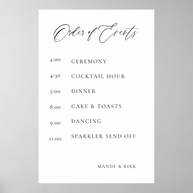 Wedding Order of Events Sign | Elegant Minimal  Poster (Vorne)