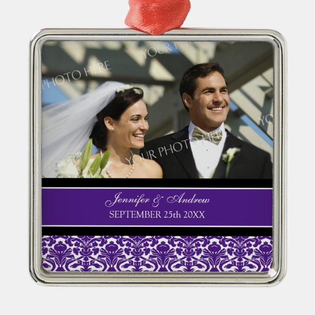 Wedding Ornament Favor Plum Black Damask (Vorne)