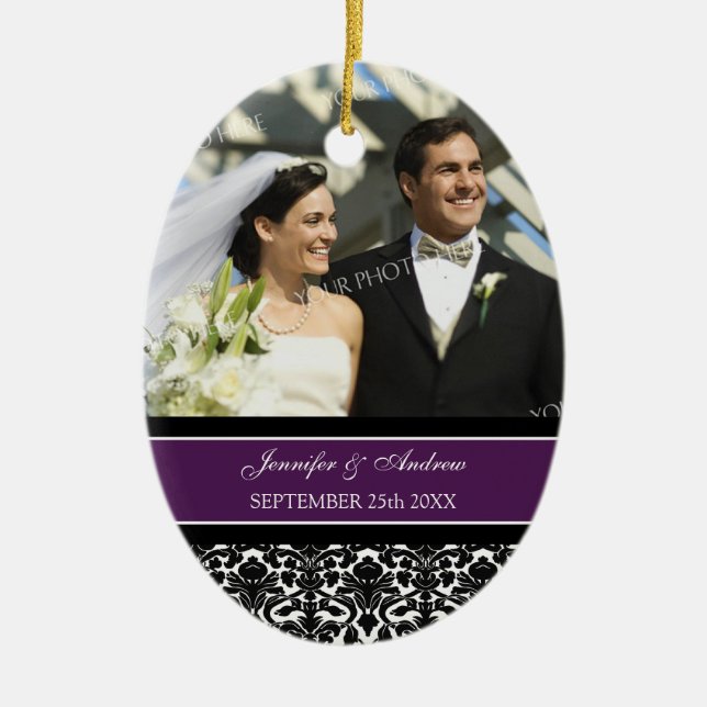 Wedding Ornament Favor Plum Black Damask (Vorne)