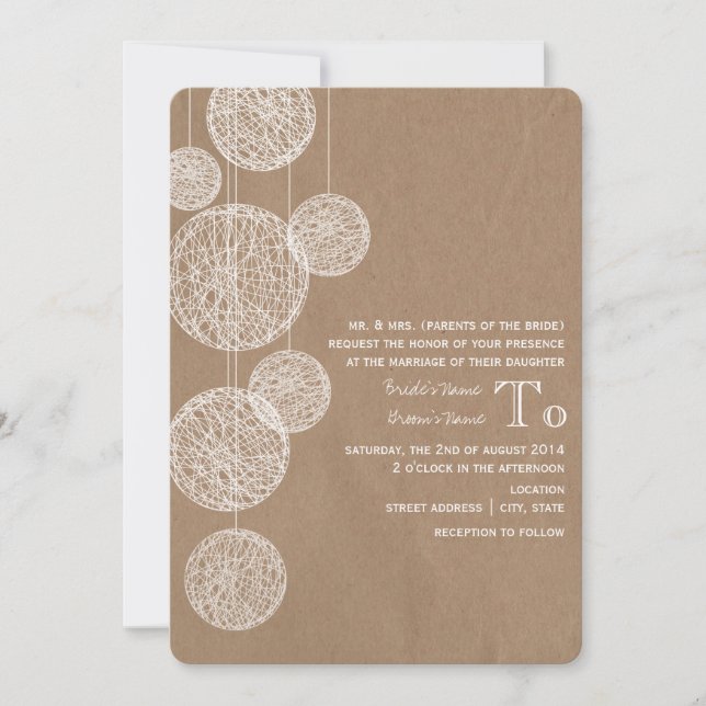 Wedding Pappinspirierte Schnur-Kugeln Einladung (Vorderseite)