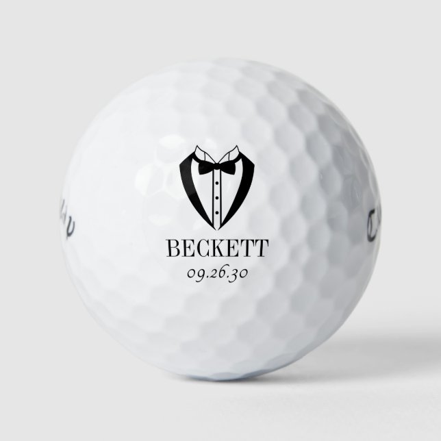 Wedding Party Black Tuxedo With Bow Tie Golfball (Vorderseite)