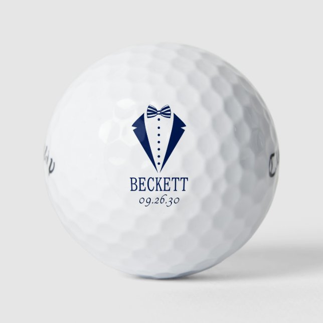 Wedding Party Blue Tuxedo With Striped Bow Tie Golfball (Vorderseite)