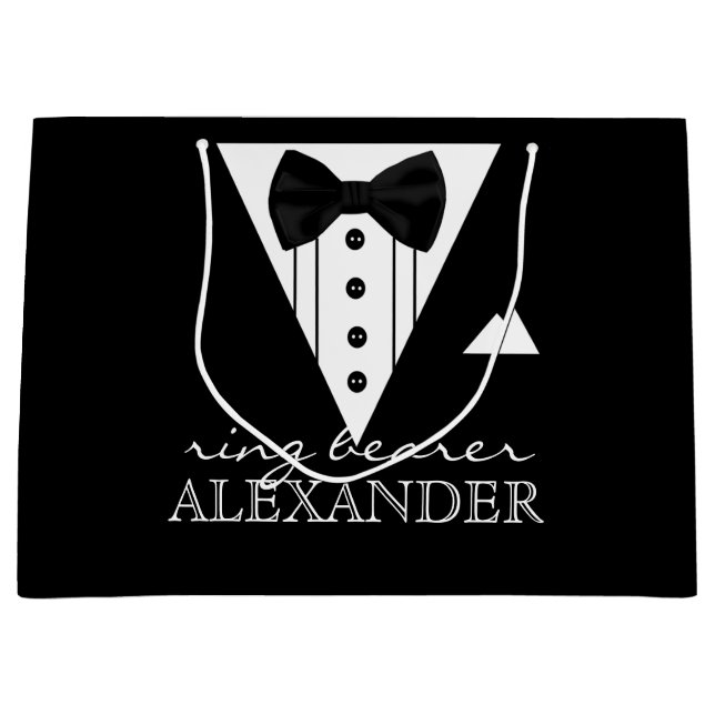 Wedding Party Personalisiert Ring Bearer Tuxedo Große Geschenktüte (Vorderseite)