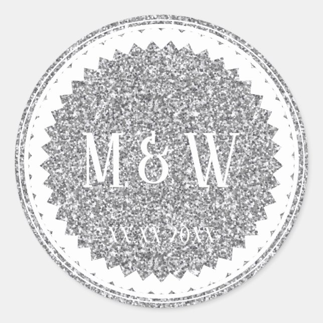 Wedding Party Silver Glitzer Classic Runder Aufkleber (Vorderseite)